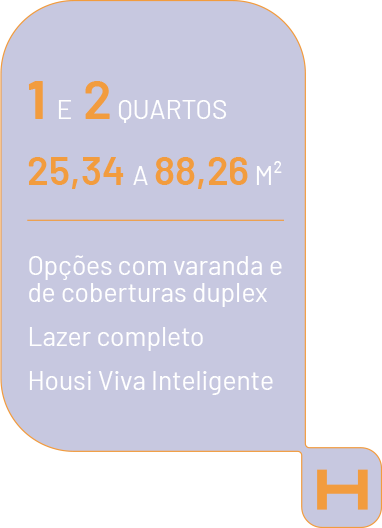 1 e 2 quartos, 25,34 a 88,26 m²